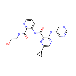 O=C(NCCO)c1ncccc1NC(=O)c1nc(C2CC2)cnc1Nc1cncnc1 ZINC000143774488