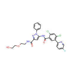 O=C(NCCOCCO)c1cc(NC(=O)c2cc(-c3ccc(F)cn3)c(Cl)cc2Cl)n(-c2ccccc2)n1 ZINC001772608725