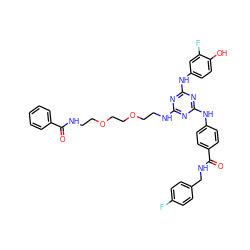 O=C(NCCOCCOCCNc1nc(Nc2ccc(C(=O)NCc3ccc(F)cc3)cc2)nc(Nc2ccc(O)c(F)c2)n1)c1ccccc1 ZINC000203754972