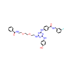 O=C(NCCOCCOCCNc1nc(Nc2ccc(O)cc2)nc(Nc2ccc(C(=O)NCc3cccc(F)c3)cc2)n1)c1ccccc1 ZINC000198477633