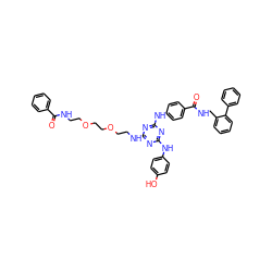 O=C(NCCOCCOCCNc1nc(Nc2ccc(O)cc2)nc(Nc2ccc(C(=O)NCc3ccccc3-c3ccccc3)cc2)n1)c1ccccc1 ZINC000215833975