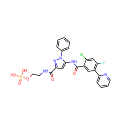 O=C(NCCOP(=O)(O)O)c1cc(NC(=O)c2cc(-c3ccccn3)c(F)cc2Cl)n(-c2ccccc2)n1 ZINC001772596279