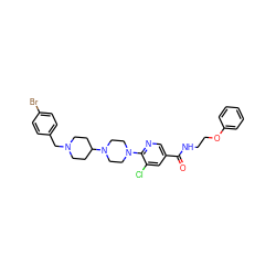 O=C(NCCOc1ccccc1)c1cnc(N2CCN(C3CCN(Cc4ccc(Br)cc4)CC3)CC2)c(Cl)c1 ZINC000049710956