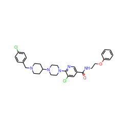 O=C(NCCOc1ccccc1)c1cnc(N2CCN(C3CCN(Cc4ccc(Cl)cc4)CC3)CC2)c(Cl)c1 ZINC000049678245