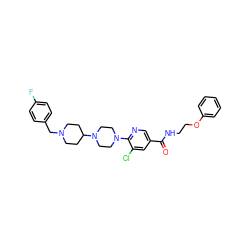 O=C(NCCOc1ccccc1)c1cnc(N2CCN(C3CCN(Cc4ccc(F)cc4)CC3)CC2)c(Cl)c1 ZINC000049678703