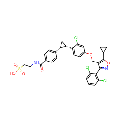 O=C(NCCS(=O)(=O)O)c1ccc([C@@H]2C[C@@H]2c2ccc(OCc3c(-c4c(Cl)cccc4Cl)noc3C3CC3)cc2Cl)cc1 ZINC000163858270