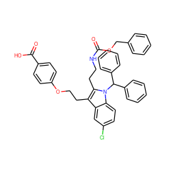 O=C(NCCc1c(CCOc2ccc(C(=O)O)cc2)c2cc(Cl)ccc2n1C(c1ccccc1)c1ccccc1)OCc1ccccc1 ZINC000049776389