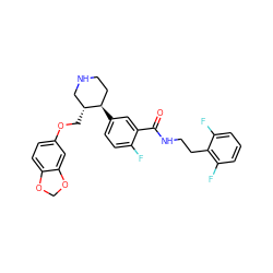 O=C(NCCc1c(F)cccc1F)c1cc([C@@H]2CCNC[C@H]2COc2ccc3c(c2)OCO3)ccc1F ZINC001772622336