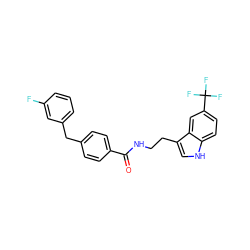 O=C(NCCc1c[nH]c2ccc(C(F)(F)F)cc12)c1ccc(Cc2cccc(F)c2)cc1 ZINC000205386795