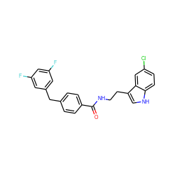 O=C(NCCc1c[nH]c2ccc(Cl)cc12)c1ccc(Cc2cc(F)cc(F)c2)cc1 ZINC000216053599