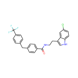 O=C(NCCc1c[nH]c2ccc(Cl)cc12)c1ccc(Cc2ccc(C(F)(F)F)cc2)cc1 ZINC000216052254