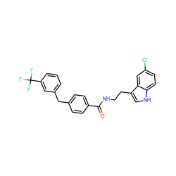 O=C(NCCc1c[nH]c2ccc(Cl)cc12)c1ccc(Cc2cccc(C(F)(F)F)c2)cc1 ZINC000216052454