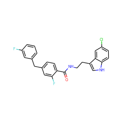 O=C(NCCc1c[nH]c2ccc(Cl)cc12)c1ccc(Cc2cccc(F)c2)cc1F ZINC000205333000