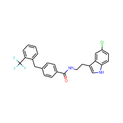 O=C(NCCc1c[nH]c2ccc(Cl)cc12)c1ccc(Cc2ccccc2C(F)(F)F)cc1 ZINC000216052388