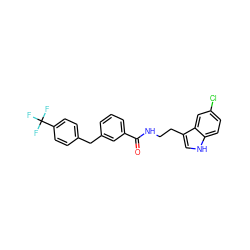 O=C(NCCc1c[nH]c2ccc(Cl)cc12)c1cccc(Cc2ccc(C(F)(F)F)cc2)c1 ZINC000216052321