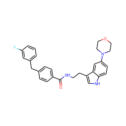 O=C(NCCc1c[nH]c2ccc(N3CCOCC3)cc12)c1ccc(Cc2cccc(F)c2)cc1 ZINC000205316165