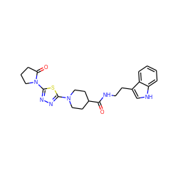 O=C(NCCc1c[nH]c2ccccc12)C1CCN(c2nnc(N3CCCC3=O)s2)CC1 ZINC000002960634