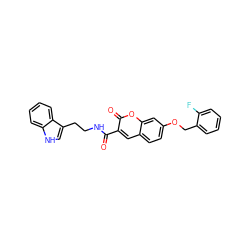 O=C(NCCc1c[nH]c2ccccc12)c1cc2ccc(OCc3ccccc3F)cc2oc1=O ZINC001772623441