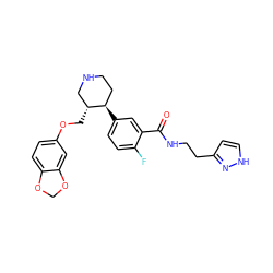 O=C(NCCc1cc[nH]n1)c1cc([C@@H]2CCNC[C@H]2COc2ccc3c(c2)OCO3)ccc1F ZINC001772614396