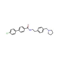 O=C(NCCc1ccc(CN2CCCC2)cc1)c1ccc(-c2ccc(Cl)cc2)cc1 ZINC000139238440