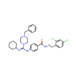 O=C(NCCc1ccc(Cl)cc1Cl)c1ccc(N/C(=N/C2CCCCC2)N2CCN(Cc3ccccc3)CC2)cc1 ZINC000028372355