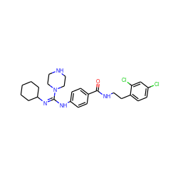 O=C(NCCc1ccc(Cl)cc1Cl)c1ccc(N/C(=N/C2CCCCC2)N2CCNCC2)cc1 ZINC000013581440