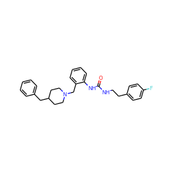 O=C(NCCc1ccc(F)cc1)Nc1ccccc1CN1CCC(Cc2ccccc2)CC1 ZINC000013475787