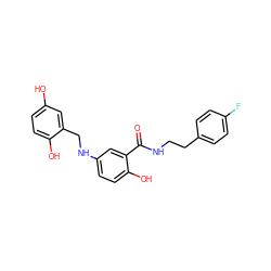 O=C(NCCc1ccc(F)cc1)c1cc(NCc2cc(O)ccc2O)ccc1O ZINC000013491728