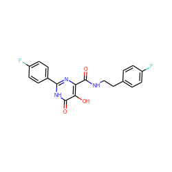 O=C(NCCc1ccc(F)cc1)c1nc(-c2ccc(F)cc2)[nH]c(=O)c1O ZINC000205688005