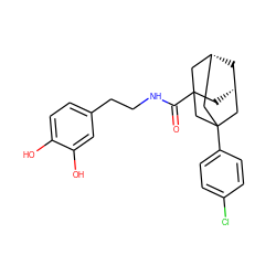 O=C(NCCc1ccc(O)c(O)c1)C12C[C@H]3C[C@@H](C1)CC(c1ccc(Cl)cc1)(C3)C2 ZINC000034846070