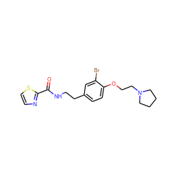 O=C(NCCc1ccc(OCCN2CCCC2)c(Br)c1)c1nccs1 ZINC000043076063