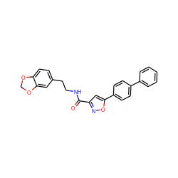 O=C(NCCc1ccc2c(c1)OCO2)c1cc(-c2ccc(-c3ccccc3)cc2)on1 ZINC000072142421