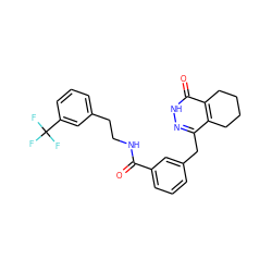 O=C(NCCc1cccc(C(F)(F)F)c1)c1cccc(Cc2n[nH]c(=O)c3c2CCCC3)c1 ZINC000167424208