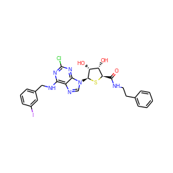 O=C(NCCc1ccccc1)[C@H]1S[C@@H](n2cnc3c(NCc4cccc(I)c4)nc(Cl)nc32)[C@H](O)[C@@H]1O ZINC000028564342