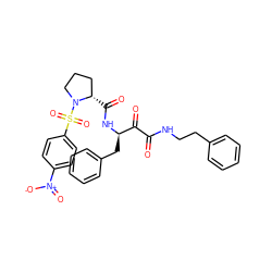 O=C(NCCc1ccccc1)C(=O)[C@@H](Cc1ccccc1)NC(=O)[C@H]1CCCN1S(=O)(=O)c1ccc([N+](=O)[O-])cc1 ZINC000036143523