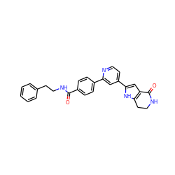 O=C(NCCc1ccccc1)c1ccc(-c2cc(-c3cc4c([nH]3)CCNC4=O)ccn2)cc1 ZINC000028645519