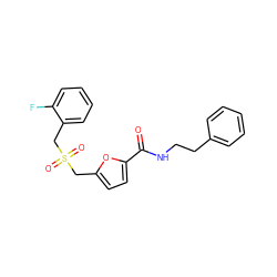 O=C(NCCc1ccccc1)c1ccc(CS(=O)(=O)Cc2ccccc2F)o1 ZINC000003055515