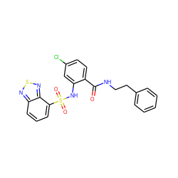 O=C(NCCc1ccccc1)c1ccc(Cl)cc1NS(=O)(=O)c1cccc2nsnc12 ZINC000045254792