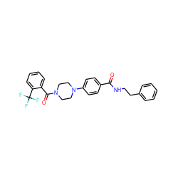 O=C(NCCc1ccccc1)c1ccc(N2CCN(C(=O)c3ccccc3C(F)(F)F)CC2)cc1 ZINC000045337004