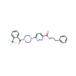 O=C(NCCc1ccccc1)c1ccc(N2CCN(C(=O)c3ccccc3C(F)(F)F)CC2)nn1 ZINC000034873732