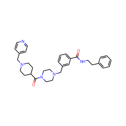 O=C(NCCc1ccccc1)c1cccc(CN2CCN(C(=O)C3CCN(Cc4ccncc4)CC3)CC2)c1 ZINC000034261250
