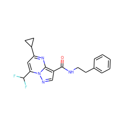 O=C(NCCc1ccccc1)c1cnn2c(C(F)F)cc(C3CC3)nc12 ZINC000001069309