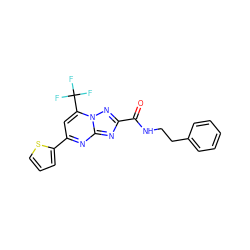 O=C(NCCc1ccccc1)c1nc2nc(-c3cccs3)cc(C(F)(F)F)n2n1 ZINC000000974862