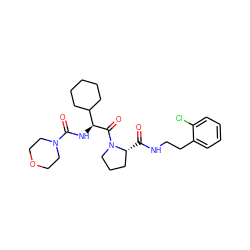 O=C(NCCc1ccccc1Cl)[C@@H]1CCCN1C(=O)[C@@H](NC(=O)N1CCOCC1)C1CCCCC1 ZINC000095600278