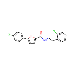 O=C(NCCc1ccccc1Cl)c1ccc(-c2ccc(Cl)cc2)o1 ZINC000028972767