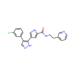 O=C(NCCc1cccnc1)c1cc(-c2[nH]ncc2-c2cccc(Cl)c2)c[nH]1 ZINC000014959173