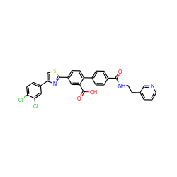 O=C(NCCc1cccnc1)c1ccc(-c2ccc(-c3nc(-c4ccc(Cl)c(Cl)c4)cs3)cc2C(=O)O)cc1 ZINC000205061853