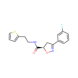 O=C(NCCc1cccs1)[C@H]1CC(c2cccc(F)c2)=NO1 ZINC000013478445