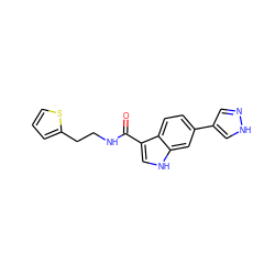 O=C(NCCc1cccs1)c1c[nH]c2cc(-c3cn[nH]c3)ccc12 ZINC000073157492