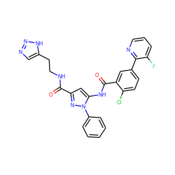 O=C(NCCc1cnn[nH]1)c1cc(NC(=O)c2cc(-c3ncccc3F)ccc2Cl)n(-c2ccccc2)n1 ZINC001772608624